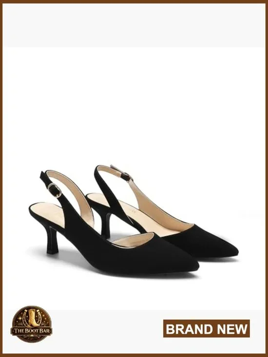 Women's Kitten Heel Slingback Pumps Pointed Toe Wedding Party Dress Shoes - Picture 5 of 7